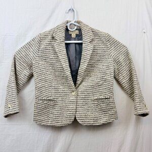 Lucky Brand One Button Shimmery Blazer Women M White Gray Striped